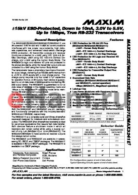 MAX3222 datasheet - a15kV ESD-Protected, Down to 10nA, 3.0V to 5.5V, Up to 1Mbps, True RS-232 Transceivers