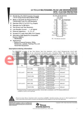 MAX3222IDWR datasheet - 3-V TO 5.5-V MULTICHANNEL RS-232 LINE DRIVER/RECEIVER