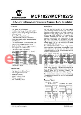 MCP1827ST-1802EET datasheet - 1.5A, Low Voltage, Low Quiescent Current LDO Regulator