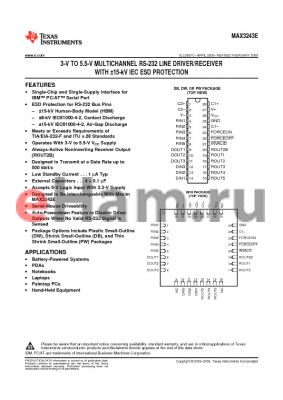 MAX3243EIDWG4 datasheet - 3-V TO 5.5-V MULTICHANNEL RS-232 LINE DRIVER/RECEIVER WITH a15-kV IEC ESD PROTECTION