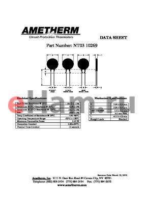 NT0310269 datasheet - Circuit Protection Thermistors