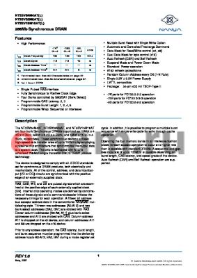 NT5SV16M16AT-8BL datasheet - 256Mb Synchronous DRAM