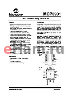 MCP3901A3-I/ML datasheet - Two Channel Analog Front End