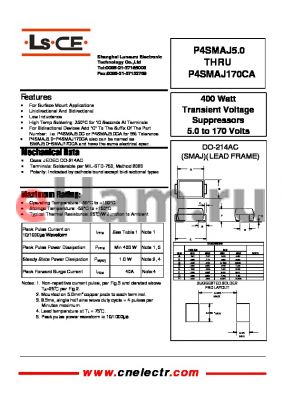 P4SMAJ15CA datasheet - 400Watt transient voltage suppressors 5.0to170 volts