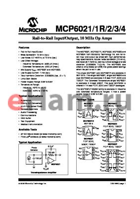 MCP6023-E/P datasheet - Rail-to-Rail Input/Output, 10 MHz Op Amps