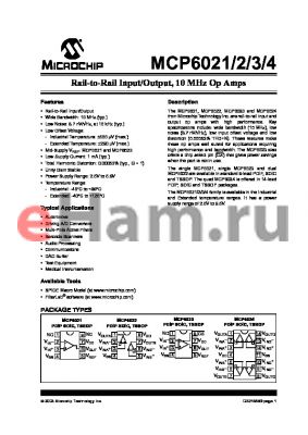 MCP6023T-E/P datasheet - Rail-to-Rail Input/Output, 10 MHz Op Amps