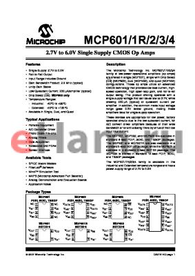 MCP602T-ECH datasheet - 2.7V to 6.0V Single Supply CMOS Op Amps