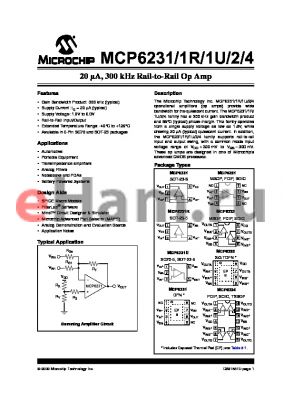 MCP6231RT datasheet - 20 lA, 300 kHz Rail-to-Rail Op Amp