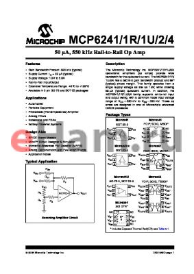 MCP6241T-E/MS datasheet - 50 lA, 550 kHz Rail-to-Rail Op Amp