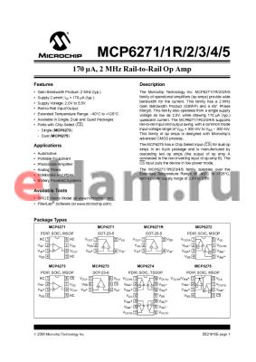 MCP6271-E/SL datasheet - 170 lA, 2 MHz Rail-to-Rail Op Amp