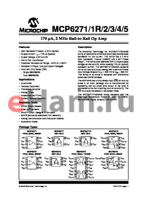 MCP6271-E/SL datasheet - 170 lA, 2 MHz Rail-to-Rail Op Amp