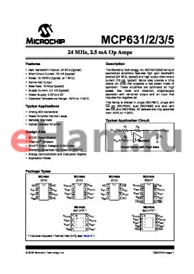 MCP631-E/UN datasheet - 24 MHz, 2.5 mA Op Amps