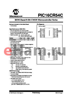 PIC16C54-20I/P datasheet - ROM-Based 8-Bit CMOS Microcontroller Series