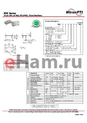 M3E73XPD datasheet - 14 pin DIP, 3.3 Volt, ECL/PECL, Clock Oscillator