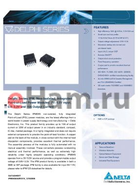 IPM04S0A0S10FA datasheet - Delphi Series IPM, Non-Isolated, Integrated Point-of-Load Power Modules: 3V~5.5V input, 0.8~3.3V and 10A Output Current