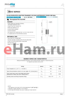 P6KE250 datasheet - GLASS PASSIVATED JUNCTION TRANSIENT VOLTAGE SUPPRESSOR POWER