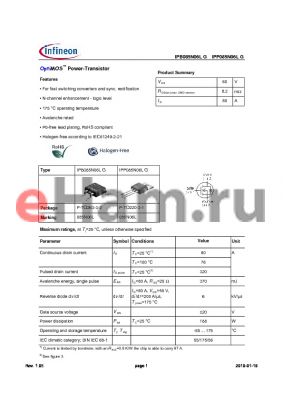 IPP085N06LG datasheet - OptiMOS Power-Transistor Features For fast switching converters and sync. rectification