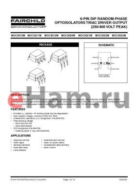 MOC3022VM datasheet - 6-PIN DIP RANDOM-PHASE OPTOISOLATORS TRIAC DRIVER OUTPUT (250/400 VOLT PEAK)