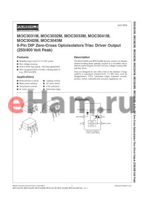 MOC3031SR2M datasheet - 6-PIN DIP ZERO-CROSS OPTOISOLATORS TRIAC DRIVER OUTPUT (250/400 VOLT PEAK)