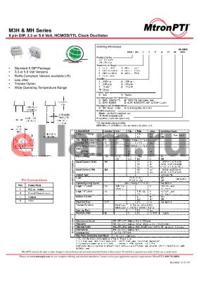 M3H55TBD-R datasheet - 8 pin DIP, 3.3 or 5.0 Volt, HCMOS/TTL Clock Oscillator