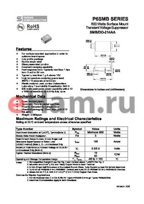 P6SMB39A datasheet - 600 Watts Surface Mount Transient Voltage Suppressor
