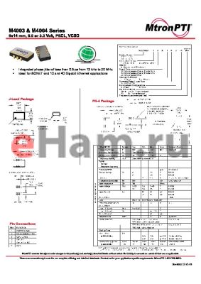 M400310B2PJ-R datasheet - 9x14 mm, 5.0 or 3.3 Volt, PECL, VCSO