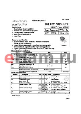 IRFP21N60LPBF datasheet - SMPS MOSFET