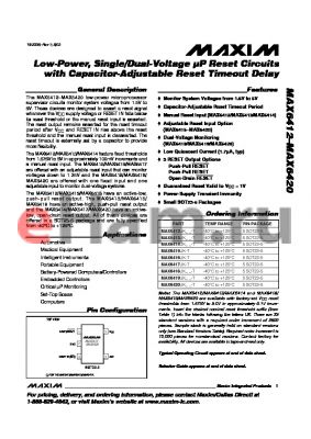 MAX6419 datasheet - Low-Power, Single/Dual-Voltage uP Reset Circuits with Capacitor-Adjustable Reset Timeout Delay