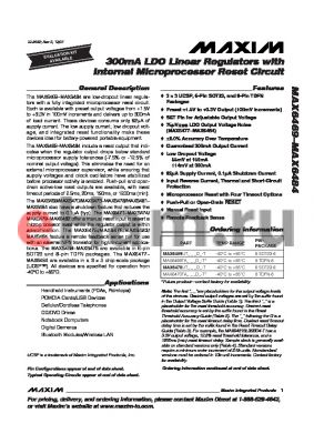 MAX6482BL15BD3 datasheet - 300mA LDO Linear Regulators with Internal Microprocessor Reset Circuit