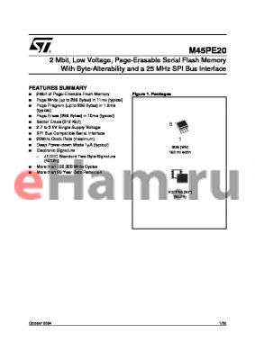 M45PE20-VMN6TG datasheet - 2 Mbit, Low Voltage, Page-Erasable Serial Flash Memory With Byte-Alterability and a 25 MHz SPI Bus Interface