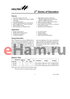 HT12D-20 datasheet - 2 12 Series of Decoders