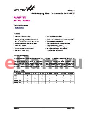 HT1622 datasheet - RAM Mapping 328 LCD Controller for I/O MCU