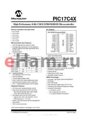 PIC17C43-33I/PQ datasheet - High-Performance 8-Bit CMOS EPROM/ROM Microcontroller