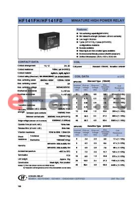 HF141FD/003-HPXXX datasheet - MINIATURE HIGH POWER RELAY