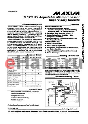 MAX795T datasheet - 3.0V/3.3V Adjustable Microprocessor Supervisory Circuits