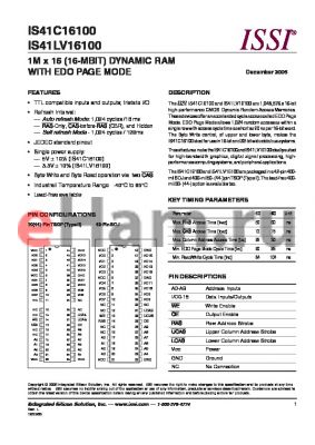 IS41C16100-60TI datasheet - 1M x 16 (16-MBIT) DYNAMIC RAM WITH EDO PAGE MODE