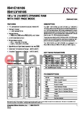 IS41C16105-50TI datasheet - 1M x 16 (16-MBIT) DYNAMIC RAM WITH FAST PAGE MODE