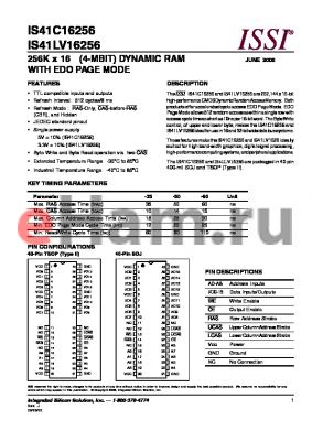 IS41C16256-35T datasheet - 256K x 16 (4-MBIT) DYNAMIC RAM WITH EDO PAGE MODE