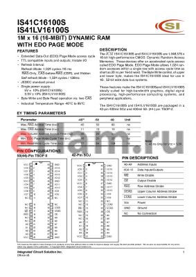 IS41LV16100S datasheet - 1M x 16 (16-MBIT) DYNAMIC RAM WITH EDO PAGE MODE