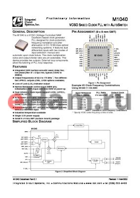M1040-11-155.5200 datasheet - VCSO BASED CLOCK PLL WITH AUTOSWITCH