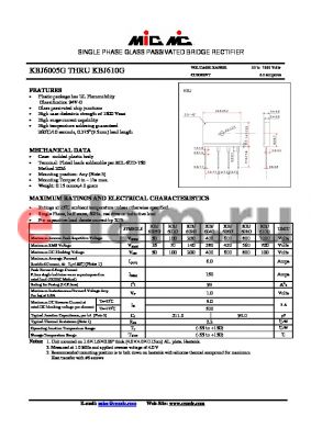 KBJ6005G datasheet - SINGLE PHASE GLASS PASSIVATED BRIDGE RECTIFIER