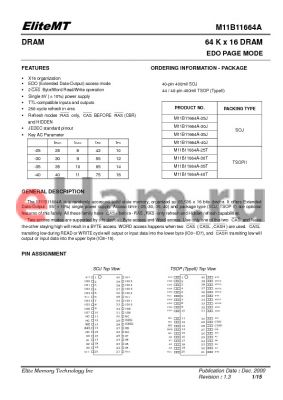 M11B11664A-40T datasheet - 64 K x 16 DRAM EDO PAGE MODE