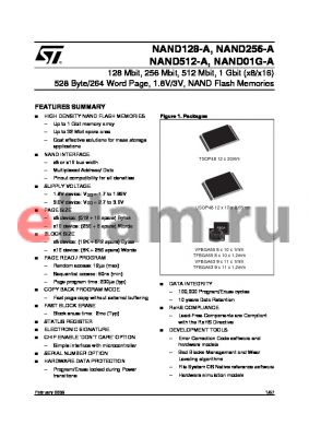 NAND256R3A2BZB6 datasheet - 128 Mbit, 256 Mbit, 512 Mbit, 1 Gbit (x8/x16) 528 Byte/264 Word Page, 1.8V/3V, NAND Flash Memories