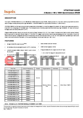 HY57V651620BTC-75 datasheet - 4 Banks x 1M x 16Bit Synchronous DRAM