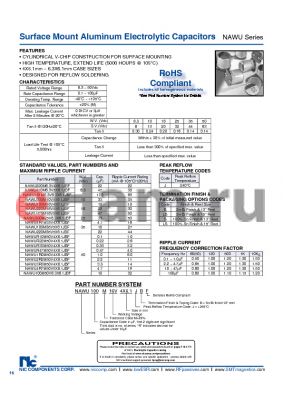NAWU2R2M50V4X6.1JBF datasheet - Surface Mount Aluminum Electrolytic Capacitors