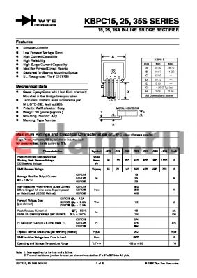 KBPC2510S datasheet - 15,25,35A IN-LINE BRIDGE RECTIFIER
