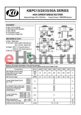 KBPC35 datasheet - HIGH CURRENT BRIDGE RECTIFIER
