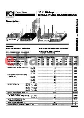 KBPC35-04 datasheet - 10 to 40 Amp SINGLE PHASE SILICON BRIDGE