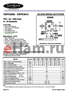 KBPC3500 datasheet - SILICON BRIDGE RECTIFIERS