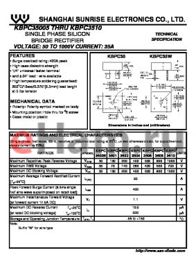 KBPC3501 datasheet - SINGLE PHASE SILICON BRIDGE RECTIFIER